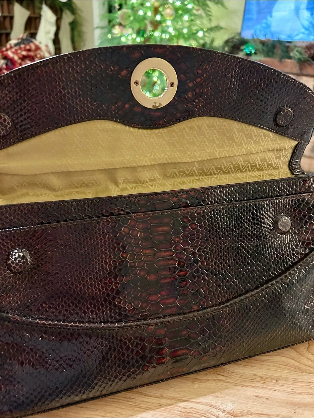 Adrienne Vittadini Signature Croc-Embossed Flap Clutch Purse